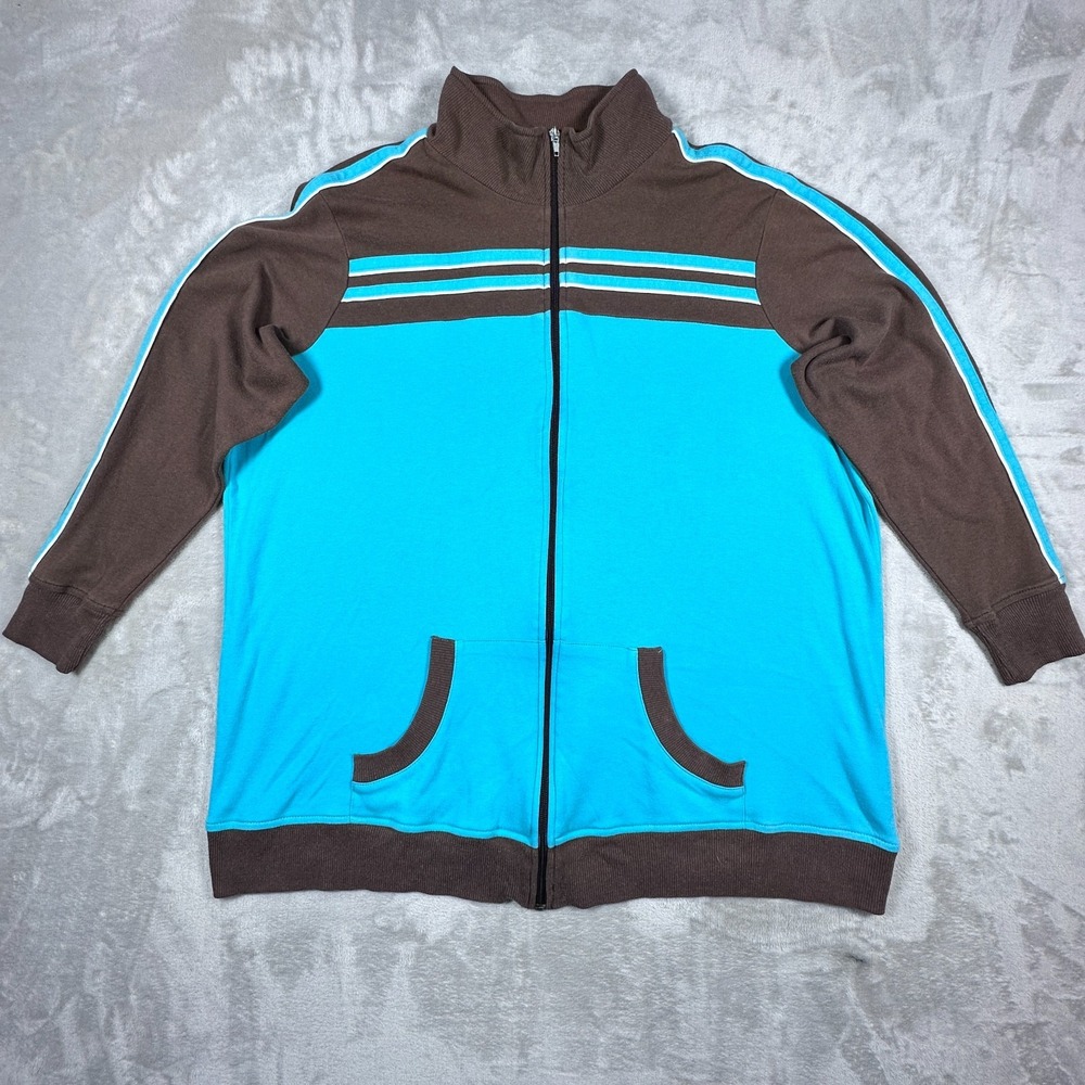 All American Comfort Track Jacket Womens Size 1X Brown Blue Full Zip Coat Plus